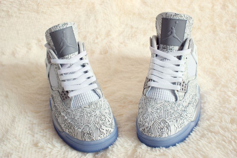 New Air Jordan 4 Laser Anniversary Silver Blue Shoes